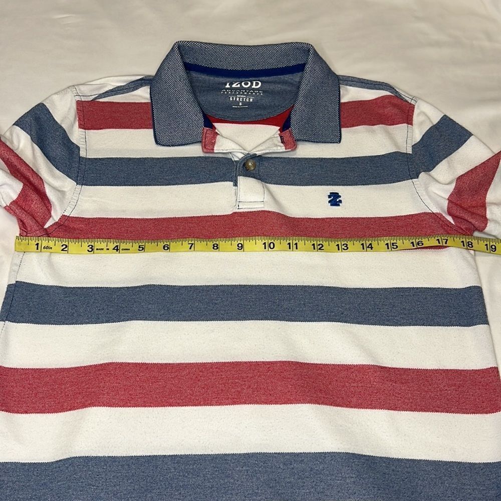 IZOD Men’s Red White Blue Striped Short Sleeve Polo Size Small - Picture 5 of 7